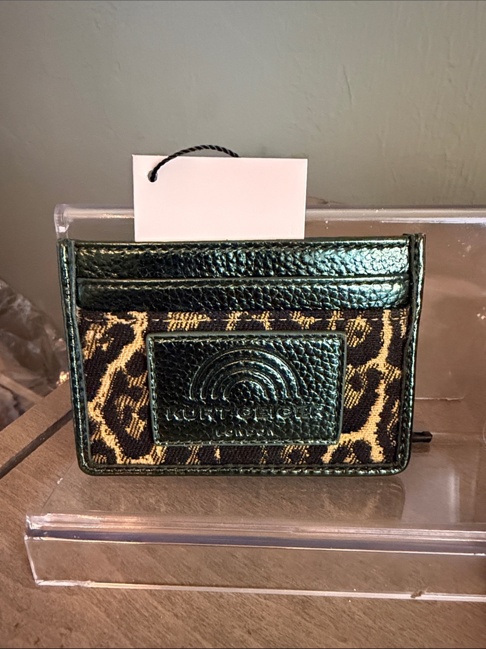 Kurt Geiger Green Leather & Leopard Print Card Holder